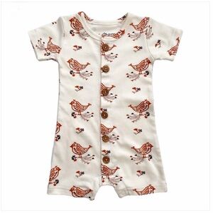 GOTS Certified Organic Cotton Short Sleeve Romper - Celadon Quail